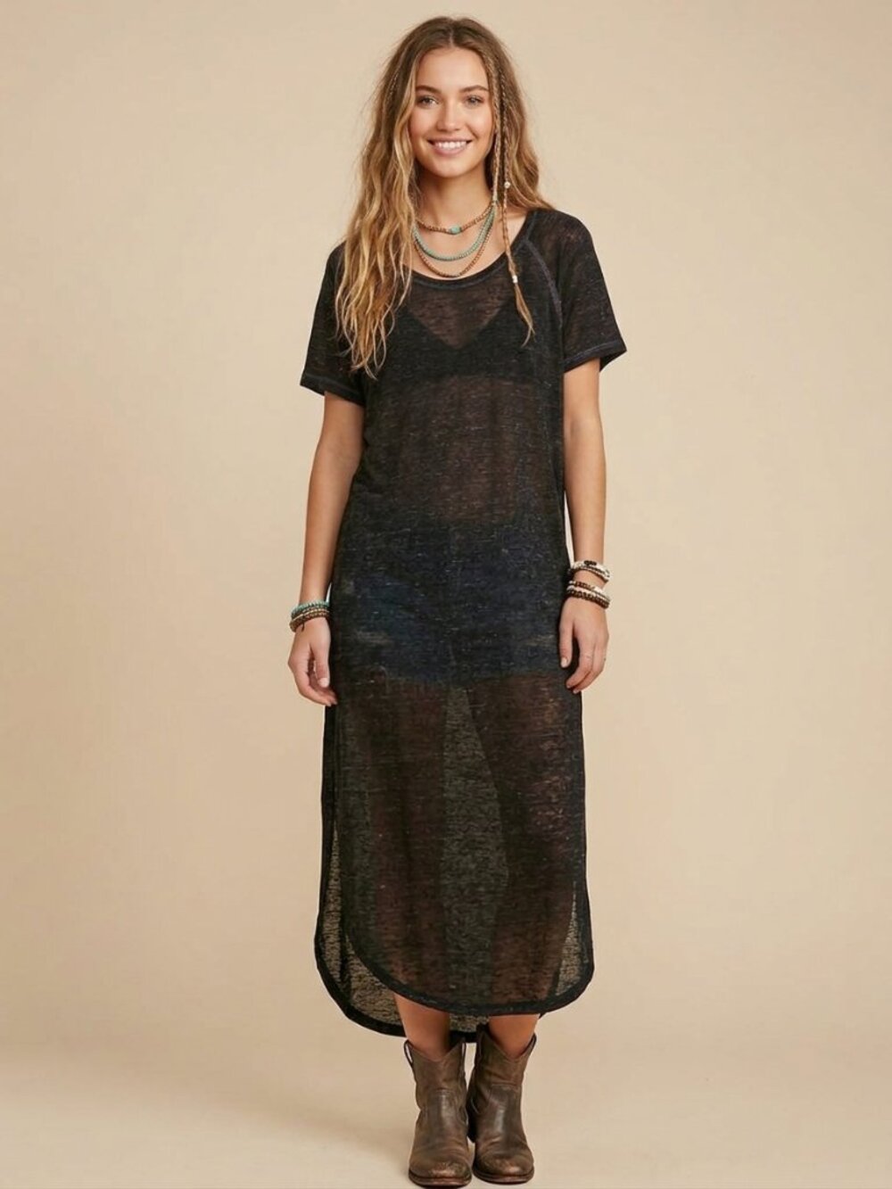 💚We The Free Charcoal Black Heather Superlong Tee S